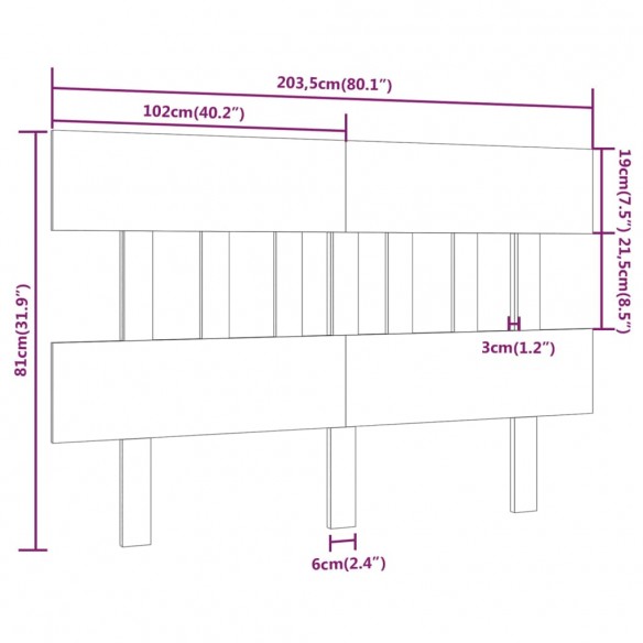 Tête de lit Blanc 203,5x3x81 cm Bois massif de pin