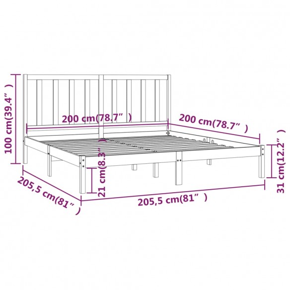 Cadre de lit Gris Bois de pin massif 200x200 cm