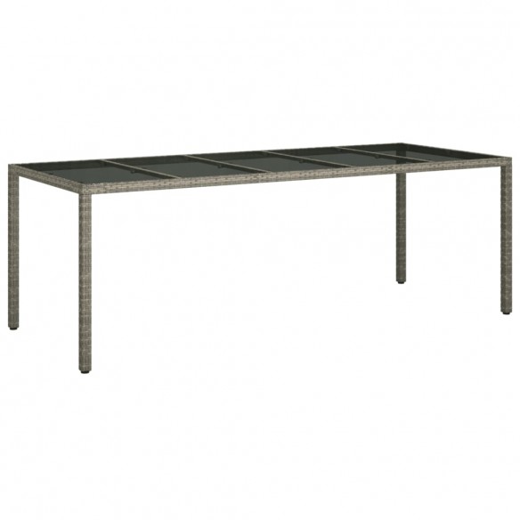 Table de jardin Gris 250x100x75 cm Verre trempé et poly rotin