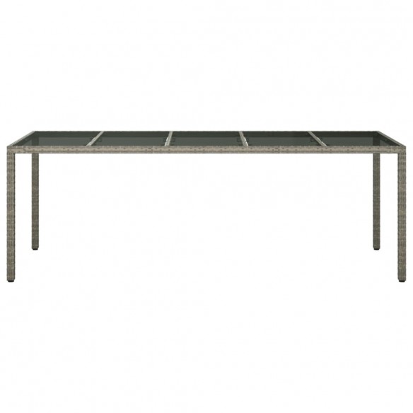 Table de jardin Gris 250x100x75 cm Verre trempé et poly rotin