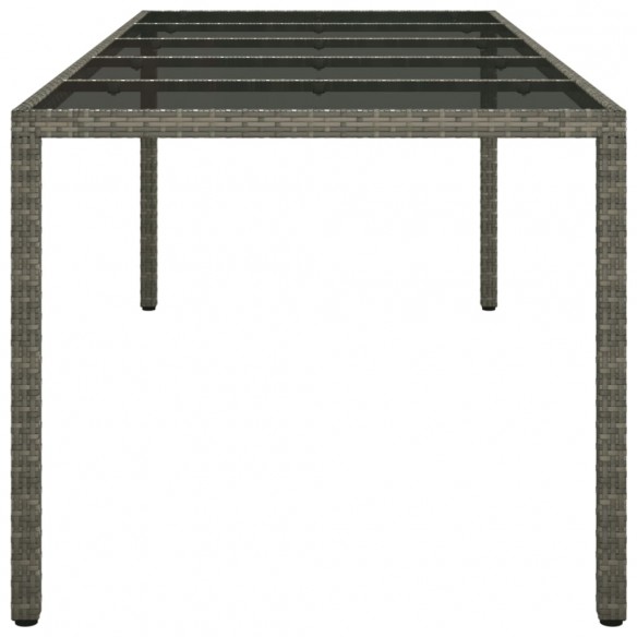 Table de jardin Gris 250x100x75 cm Verre trempé et poly rotin