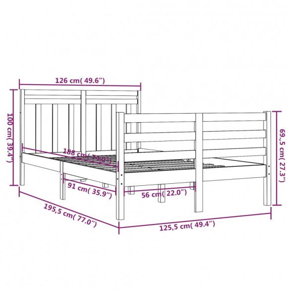 Cadre de lit Blanc Bois massif 120x190 cm Petit Double