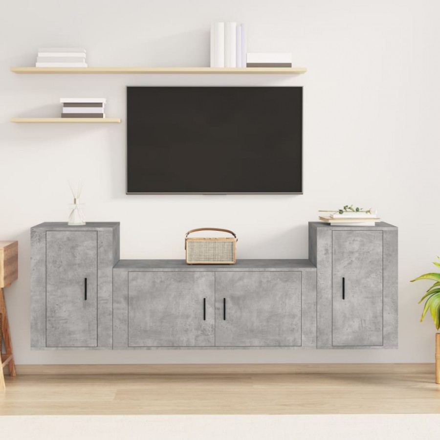 Ensemble de meubles TV 3 pcs Gris béton Bois d'ingénierie