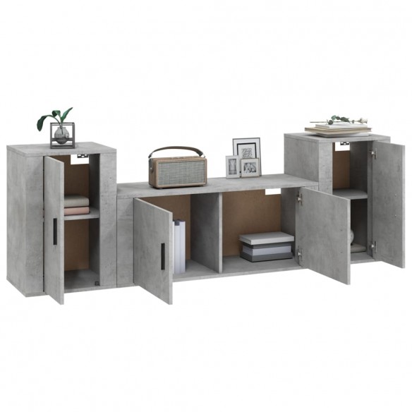 Ensemble de meubles TV 3 pcs Gris béton Bois d'ingénierie