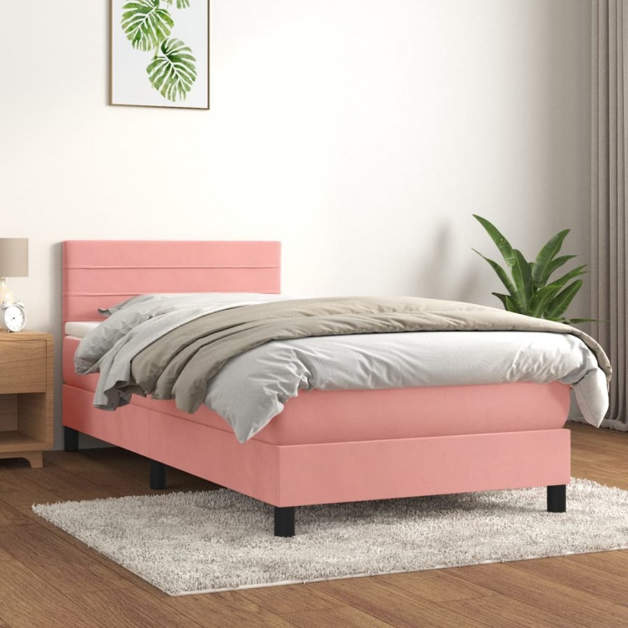 Cadre de lit avec matelas Rose 90x200 cm Velours