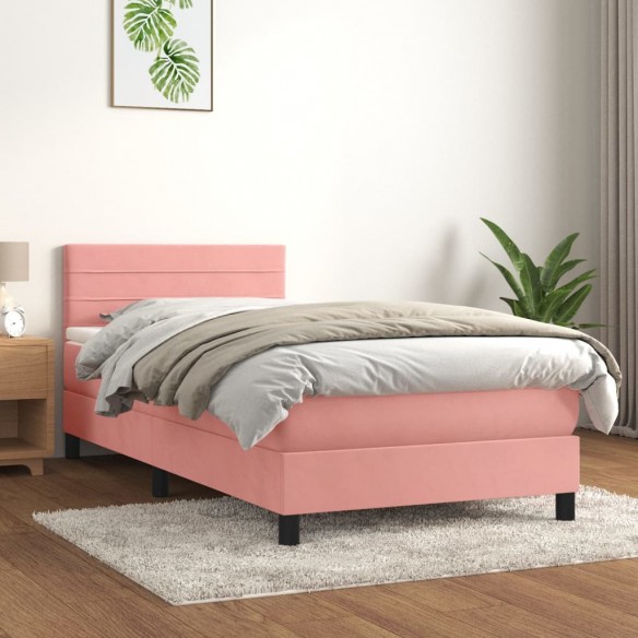 Cadre de lit avec matelas Rose 90x200 cm Velours