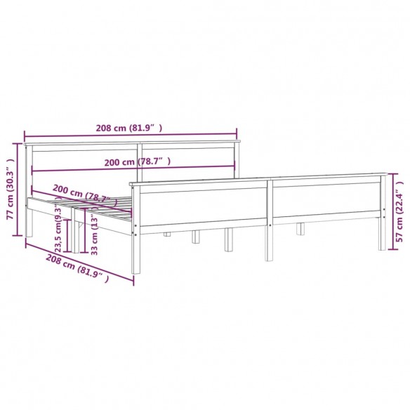 Cadre de lit Marron miel Bois de pin massif 200x200 cm