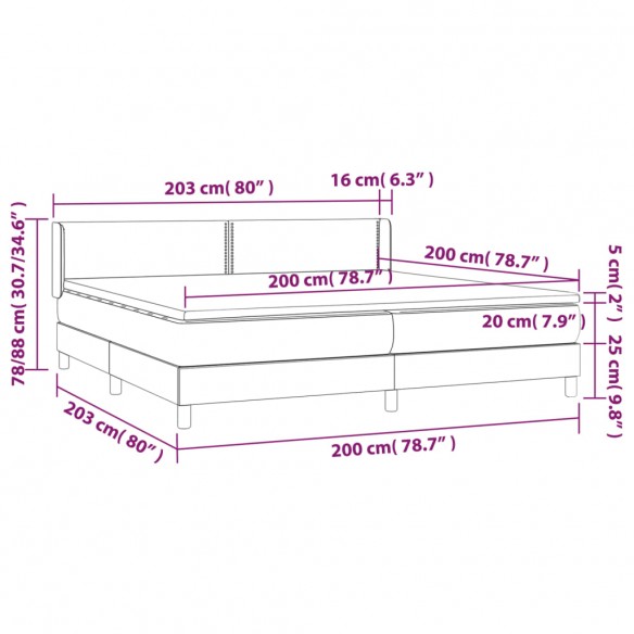 Cadre de lit avec matelas Gris foncé 200x200cm Tissu