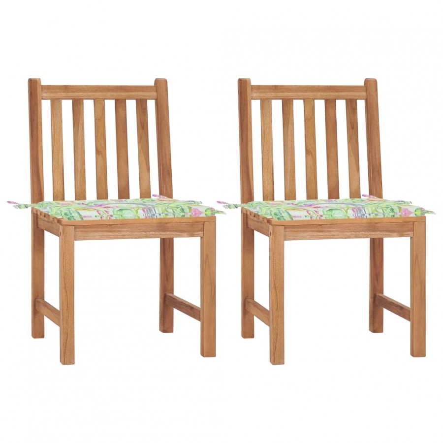 Chaises de jardin 2 pcs avec coussins Bois de teck massif