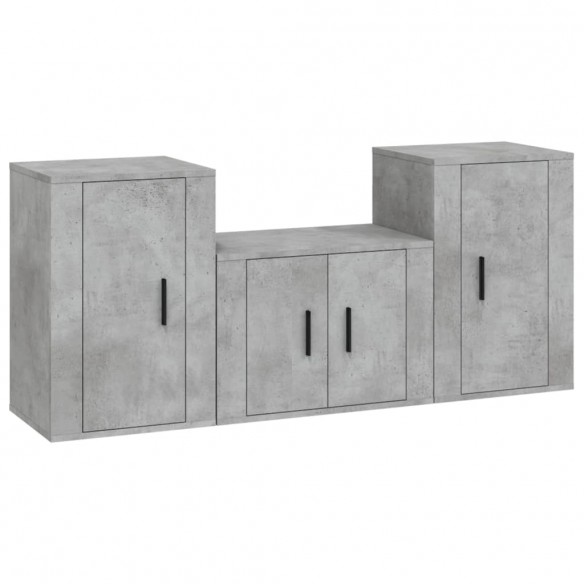 Ensemble de meubles TV 3 pcs Gris béton Bois d'ingénierie