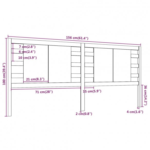 Tête de lit Marron miel 156x4x100 cm Bois massif de pin