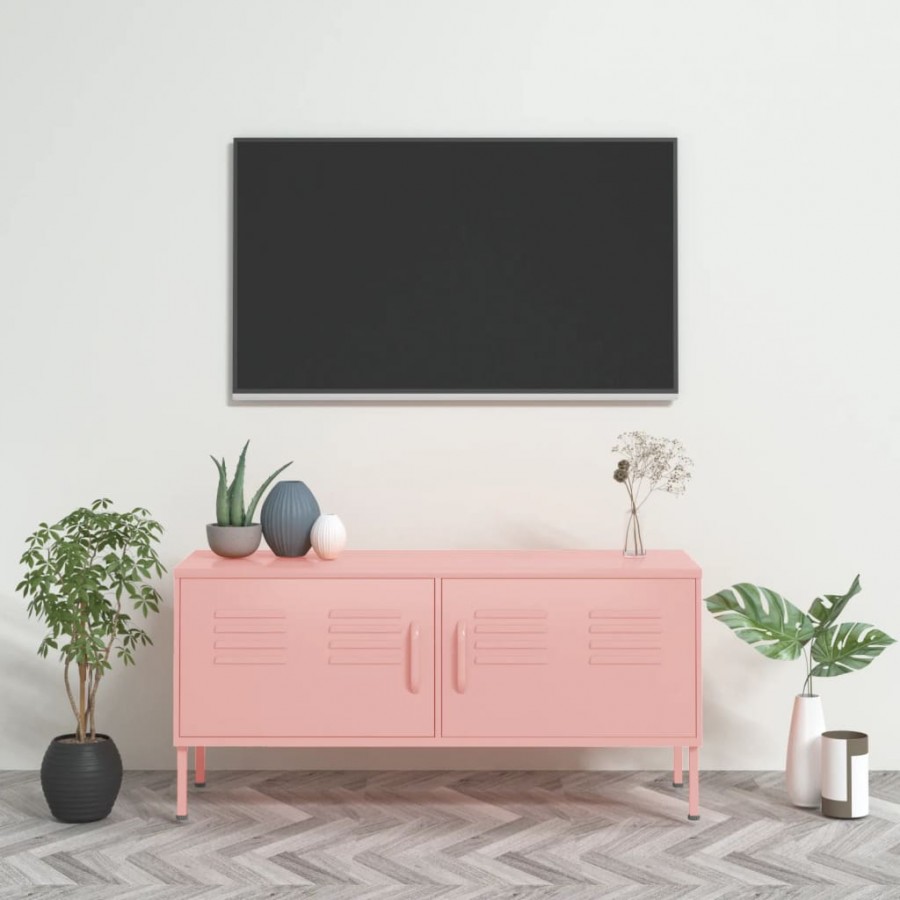 Meuble TV Rose 105x35x50 cm Acier