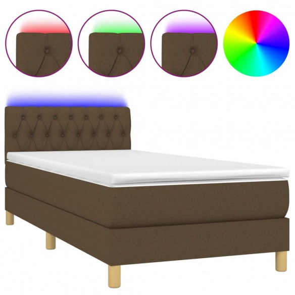 Cadre de lit et matelas et LED Marron foncé 90x200cm