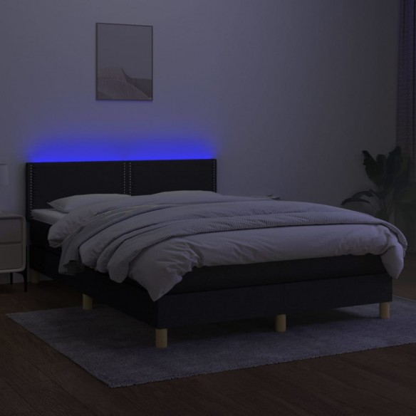 Cadre de lit avec matelas LED Noir 140x190 cm Tissu