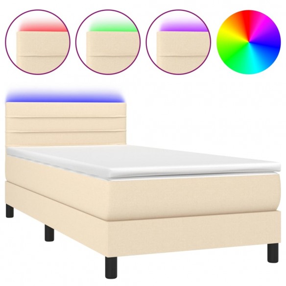 Cadre de lit avec matelas LED Crème 90x200 cm Tissu