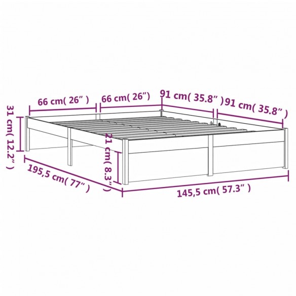 Cadre de lit Marron miel Bois massif 140x190 cm