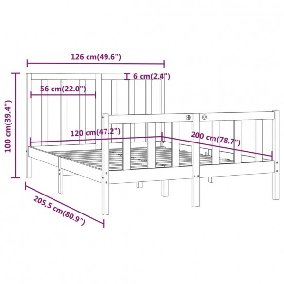 Cadre de lit Marron miel Bois massif 120x200 cm