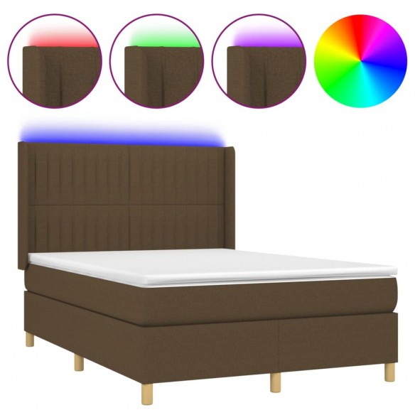 Cadre de lit matelas et LED Marron foncé 140x190 cm