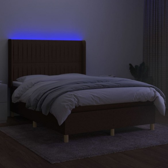 Cadre de lit matelas et LED Marron foncé 140x190 cm