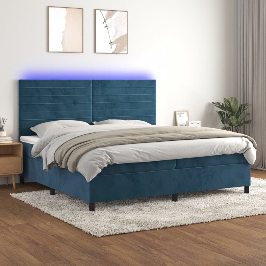 Cadre de lit avec matelas LED Bleu foncé 200x200 cm