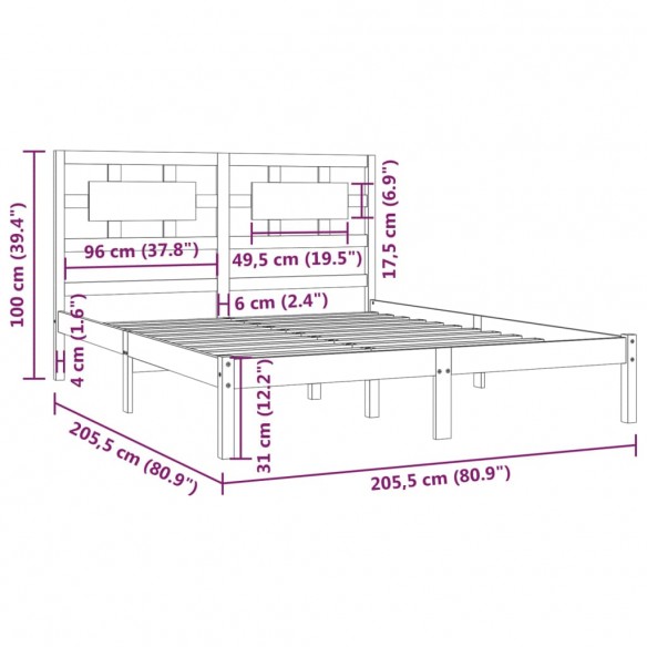 Cadre de lit Bois de pin massif 200x200 cm