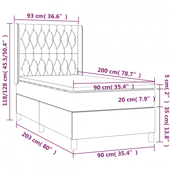 Cadre de lit avec matelas Noir 90x200 cm Tissu