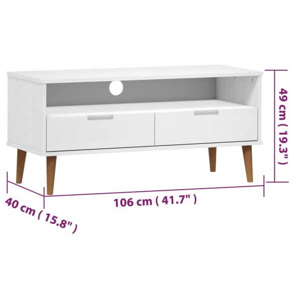 Meuble TV MOLDE Blanc 106x40x49 cm Bois de pin massif