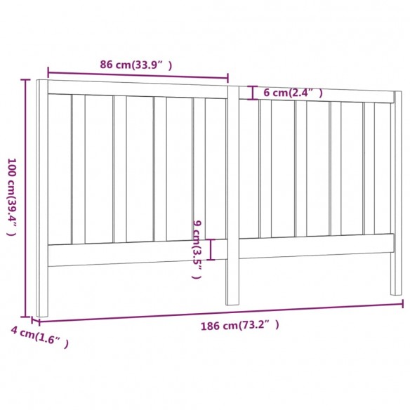 Tête de lit 186x4x100 cm Bois massif de pin