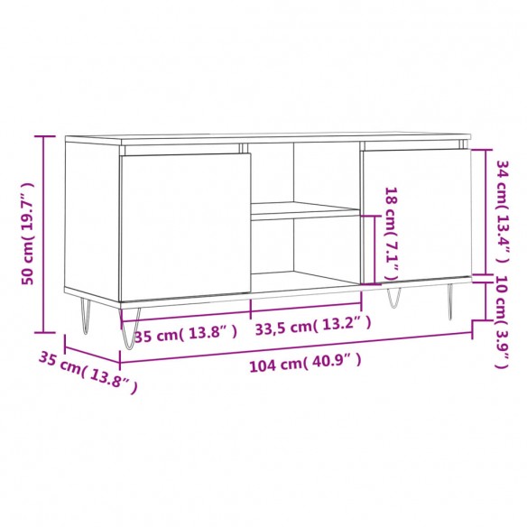 Meuble TV chêne fumé 104x35x50 cm bois d'ingénierie