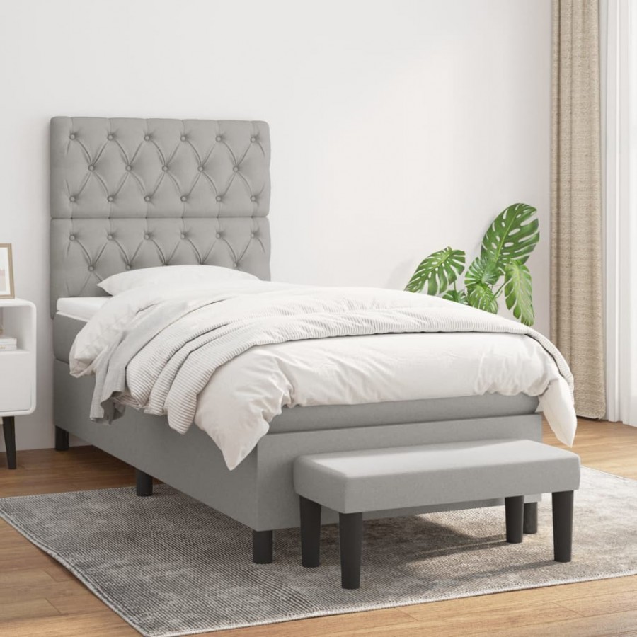 Cadre de lit avec matelas Gris clair 80x200 cm Tissu