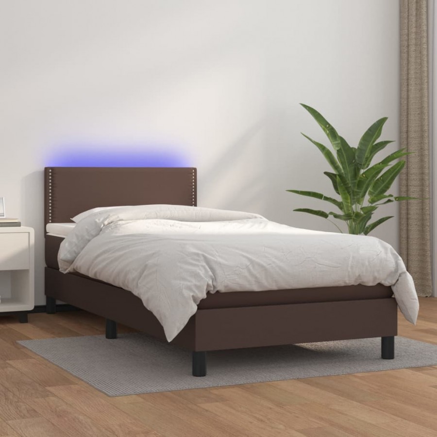 Cadre de lit avec matelas et LED Marron 100x200cm