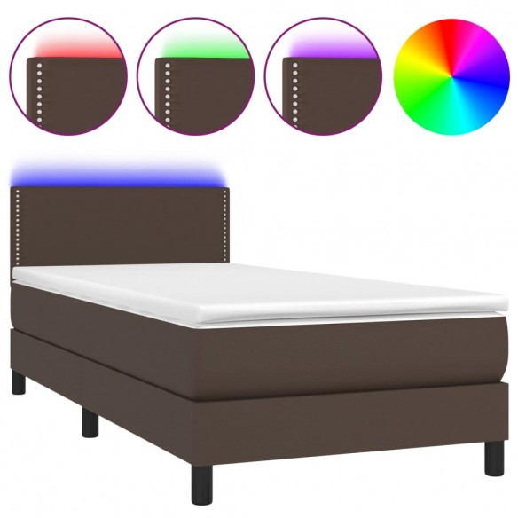 Cadre de lit avec matelas et LED Marron 100x200cm