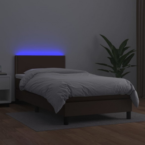 Cadre de lit avec matelas et LED Marron 100x200cm