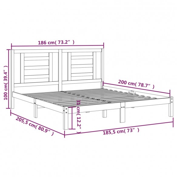 Cadre de lit Blanc Bois massif 180x200 cm Super King