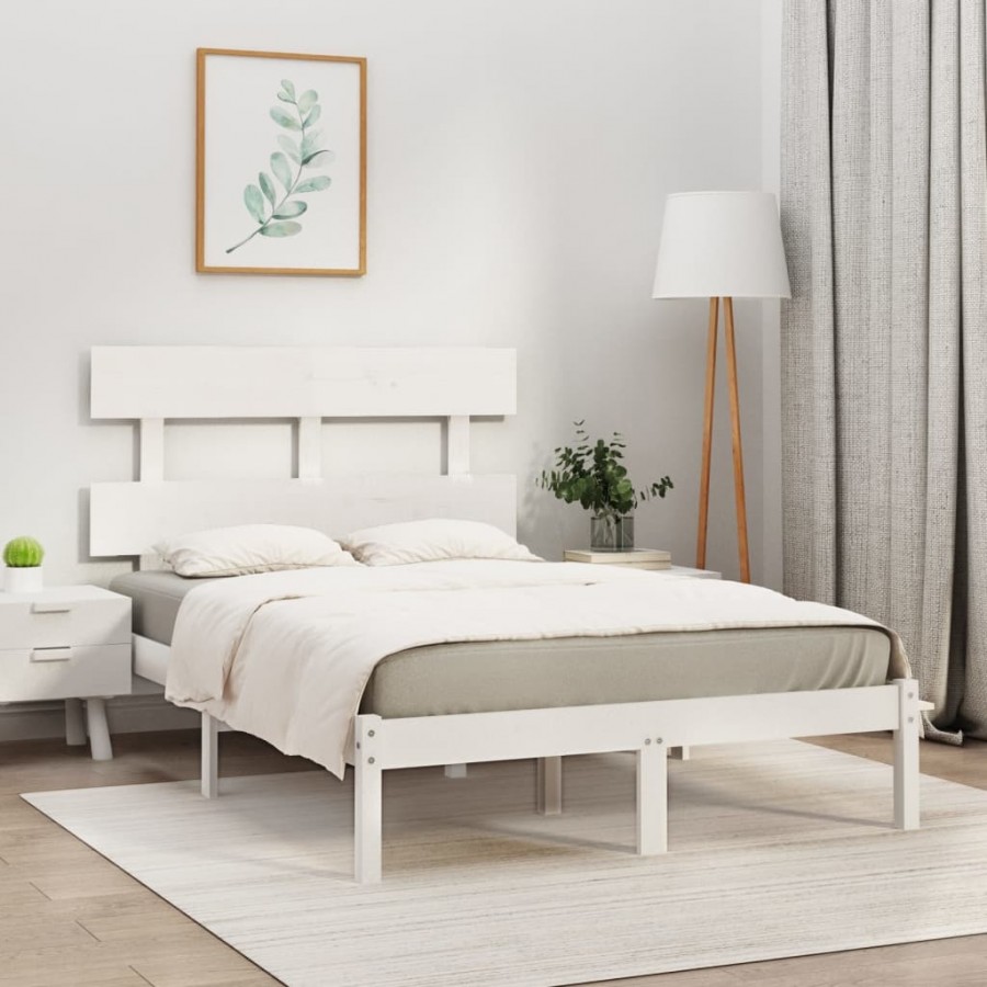 Cadre de lit Blanc Bois massif 135x190 cm Double