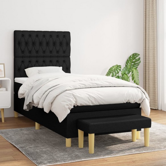 Cadre de lit avec matelas Noir 90x200 cm Tissu