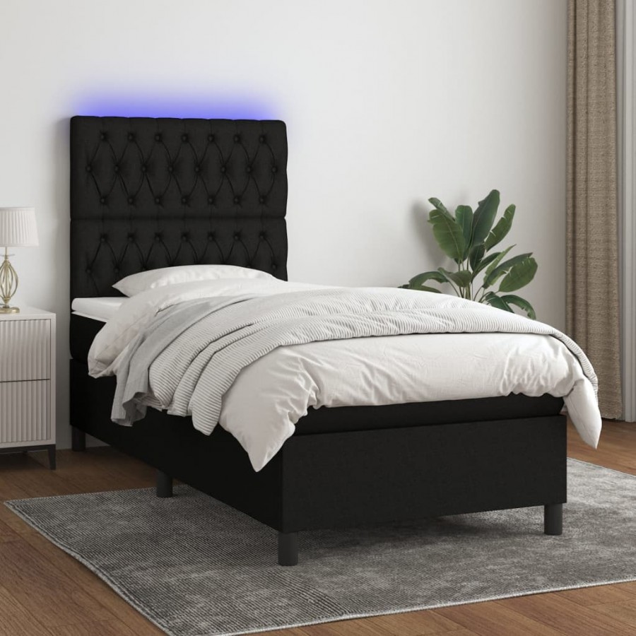 Cadre de lit avec matelas et LED Noir 90x190cm Tissu