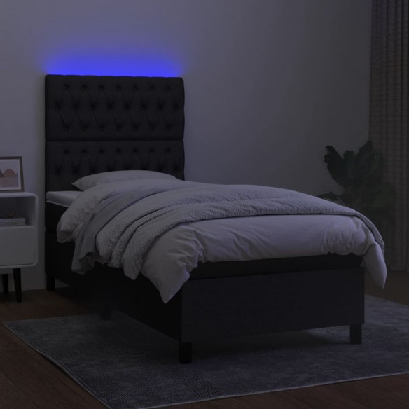 Cadre de lit avec matelas et LED Noir 90x190cm Tissu