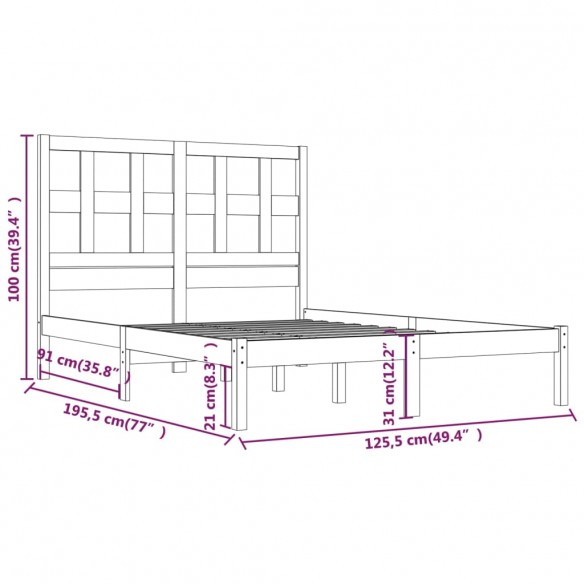 Cadre de lit bois de pin massif 120x190 cm petit double