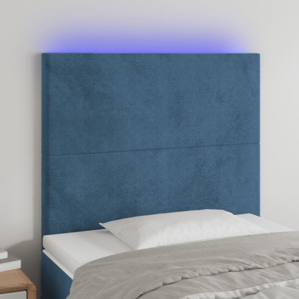 Tête de lit à LED Bleu foncé 100x5x118/128 cm Velours