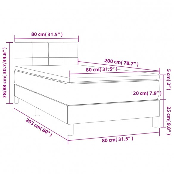 Cadre de lit avec matelas Crème 80x200 cm Tissu