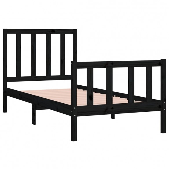 Cadre de lit Noir Bois massif 75x190 cm Petit simple