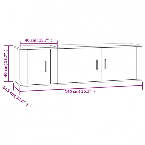 Ensemble de meubles TV 2 pcs gris béton bois d'ingénierie