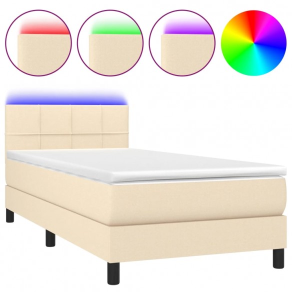 Cadre de lit avec matelas LED Crème 80x200 cm Tissu