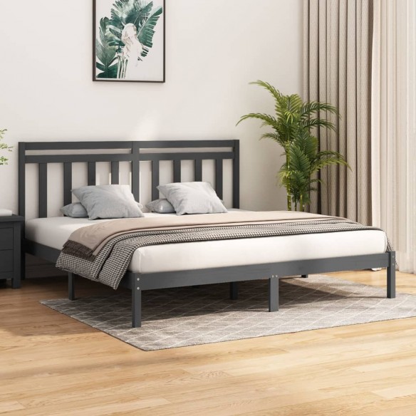 Cadre de lit Gris Bois massif 180x200 cm Super King