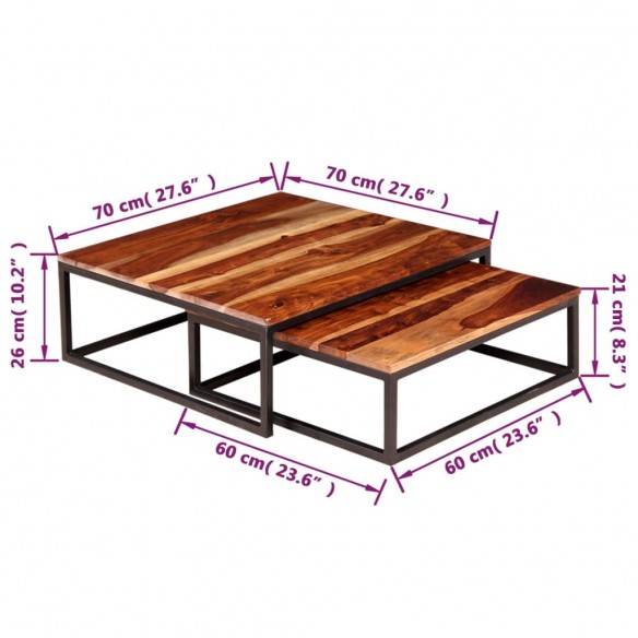 Ensemble de table basse gigogne 2 pcs Bois massif de Sesham