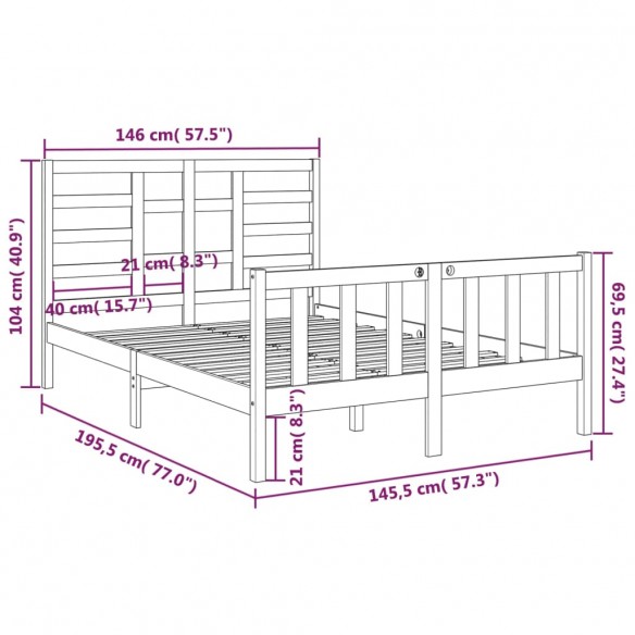 Cadre de lit Noir Bois massif 140x190 cm