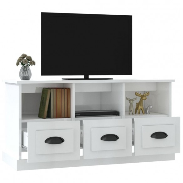 Meuble TV blanc brillant 100x35x50 cm bois d'ingénierie