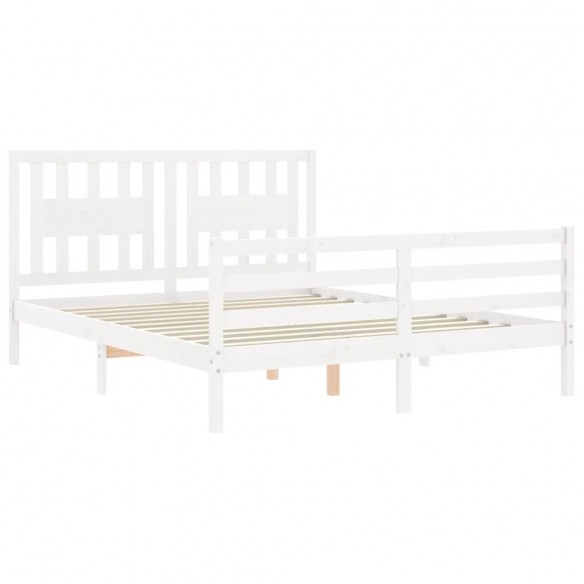 Cadre de lit avec tête de lit blanc King Size bois massif