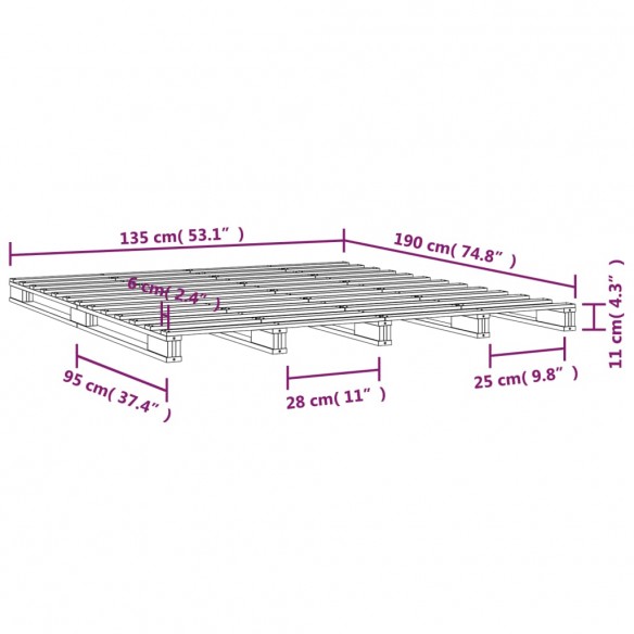 Lit de palette noir 135x190 cm Bois de pin massif Double